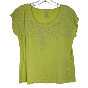 Chico's Zenergy Womens Sz 1 Yellow W/ Rhinestones Pullover Shirt (J16) NW/OTs